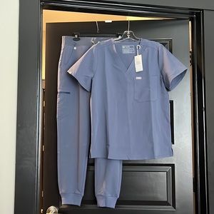 Womens Figs scrub set in space navy.